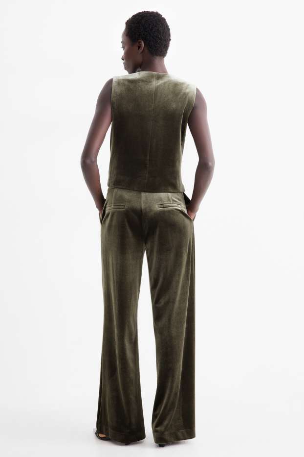 Femei - Pantaloni office din catifea - talie medie - wide leg - verde