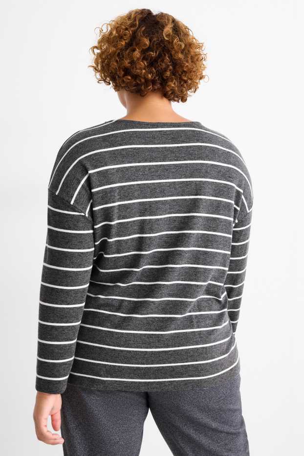 Femei - Tricou cu mânecă lungă - relaxed fit - cu dungi - gri închis / alb