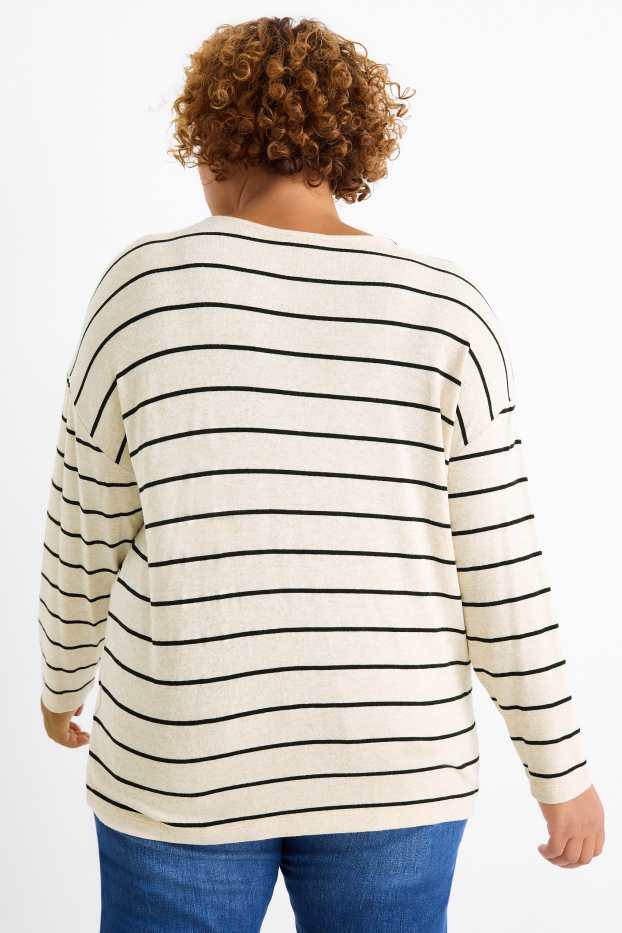 Femei - Tricou cu mânecă lungă - relaxed fit - cu dungi - negru / nej