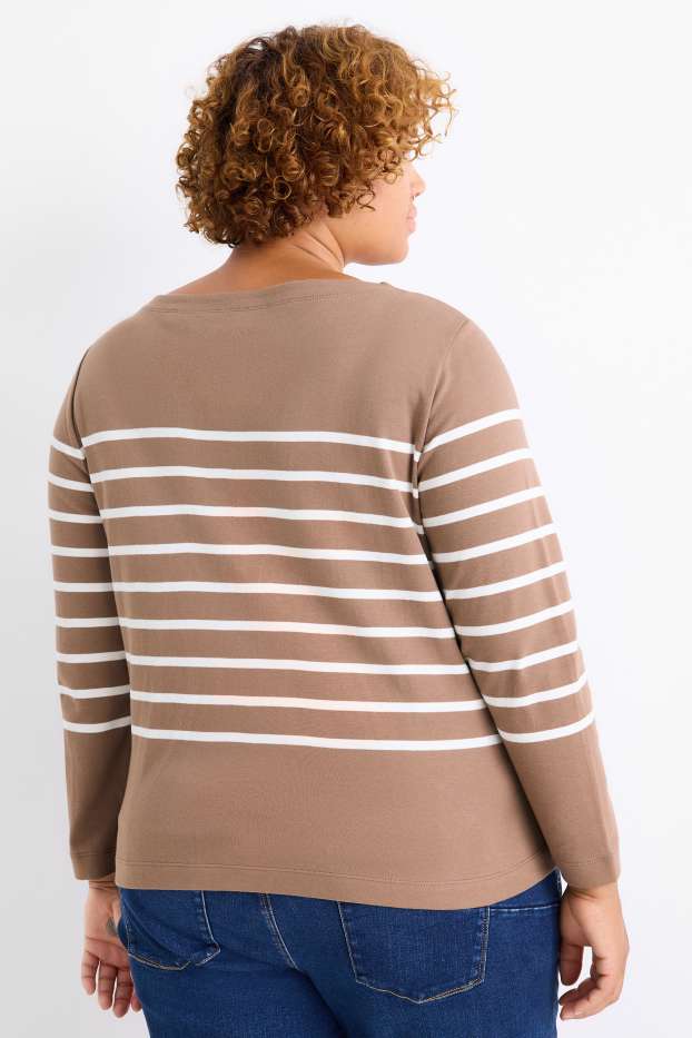 Femei - Tricou cu mânecă lungă - regular fit - cu dungi - taupe