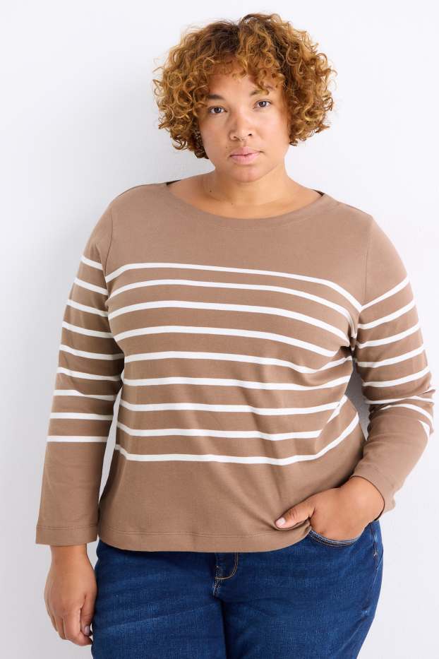 Femei - Tricou cu mânecă lungă - regular fit - cu dungi - taupe