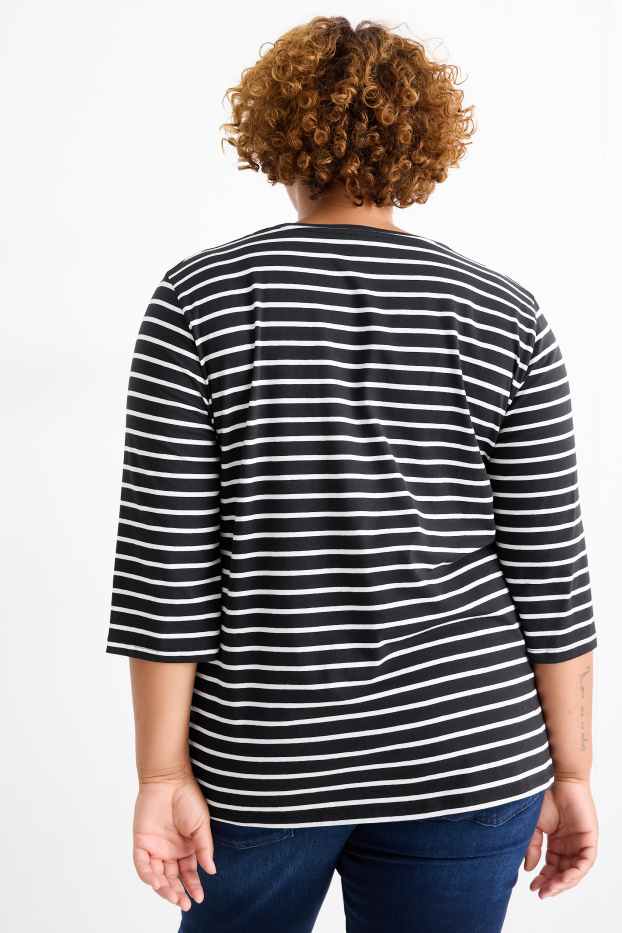 Femei - Tricou cu mânecă lungă - LYCRA® - cu dungi - negru / alb
