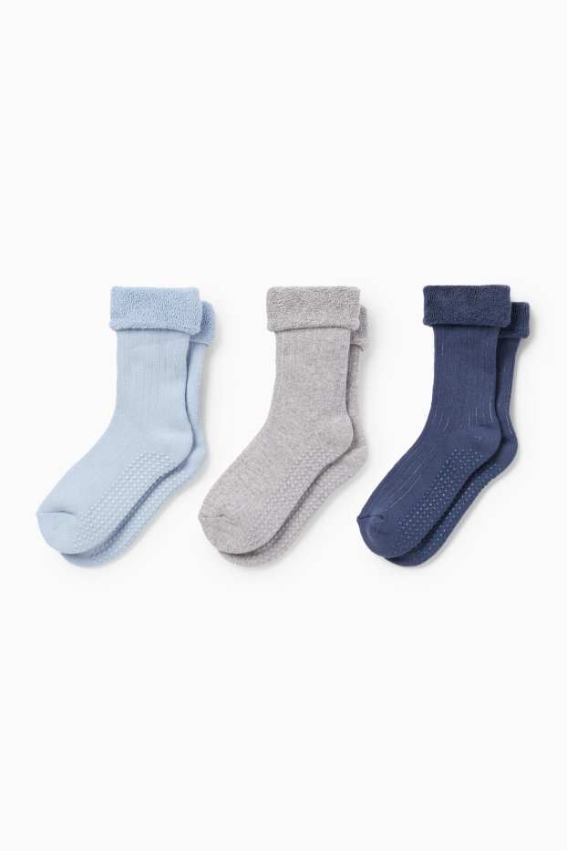 Children Boys - Multipack of 3 - warm non-slip socks - ribbed - dark blue