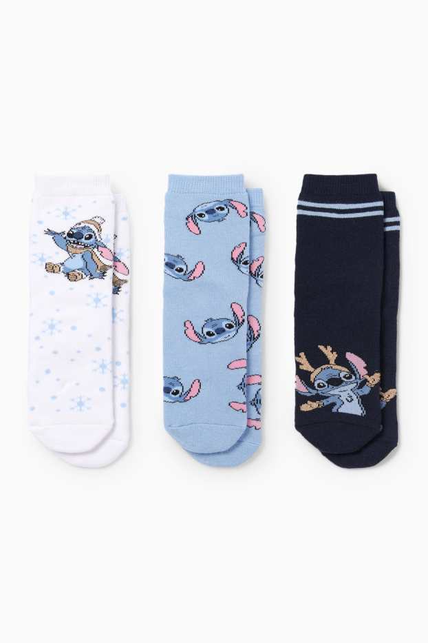 Copii - Fete - Multipack 3 perechi - Lilo & Stitch - șosete călduroase cu motive - albastru închis
