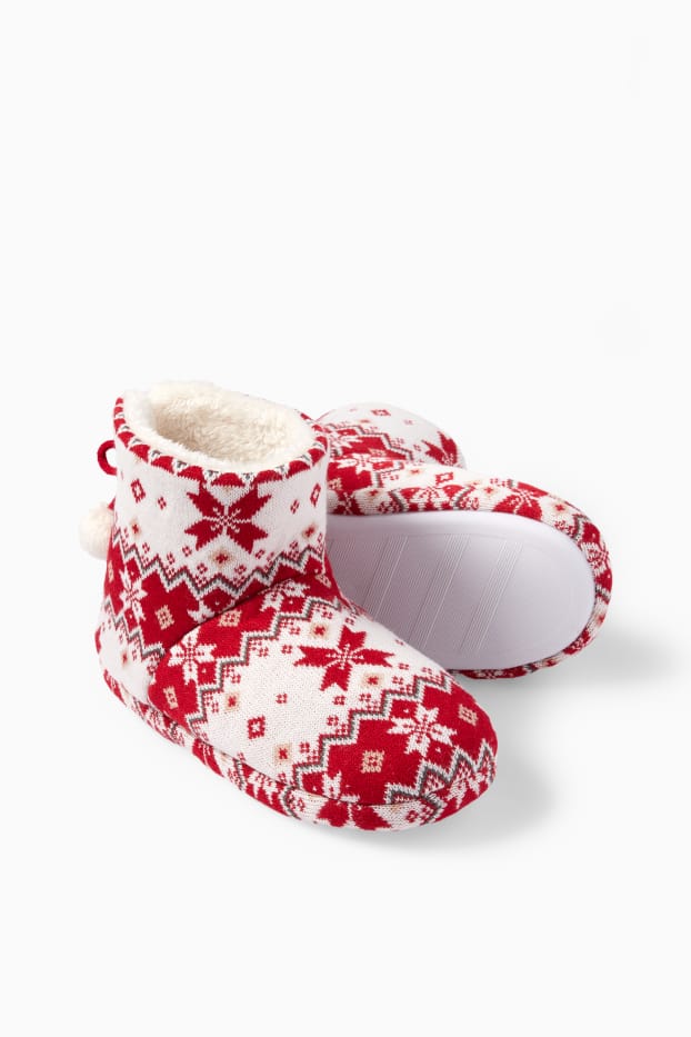 Femei - Mini Me - papuci de casă de damă - cu model - alb / roșu