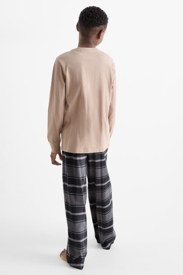 Copii - Băieți - NYC - pijama cu pantaloni din flanel - 2 piese - bej