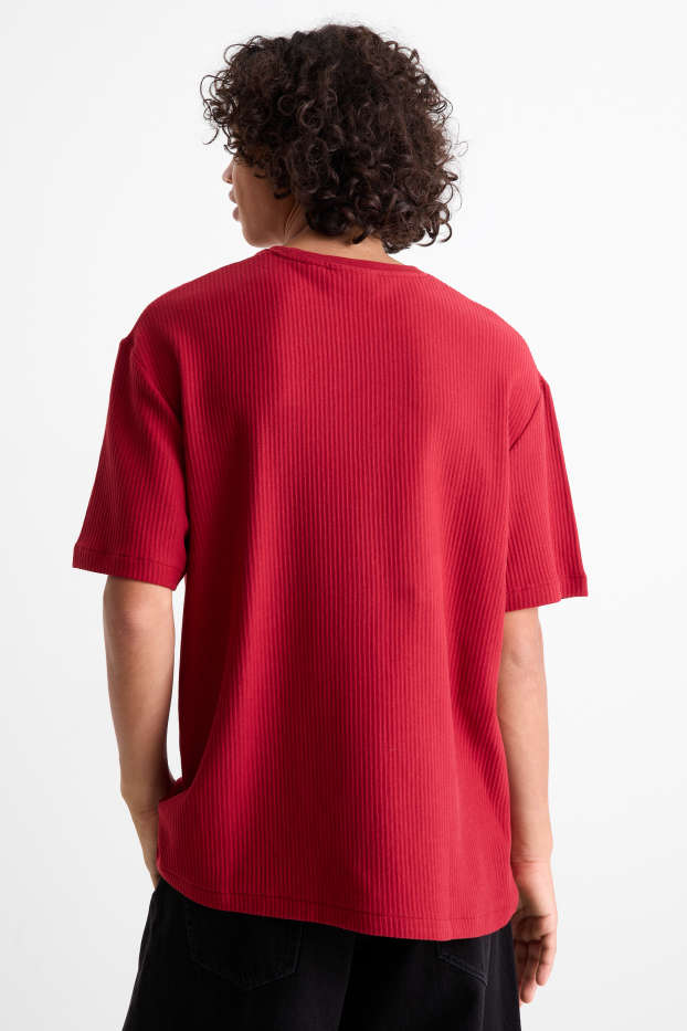Bărbați - Tricou - relaxed fit - reiat - vișiniu