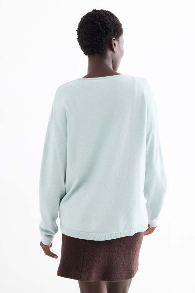 Damen - Pullover mit V-Ausschnitt - helltürkis