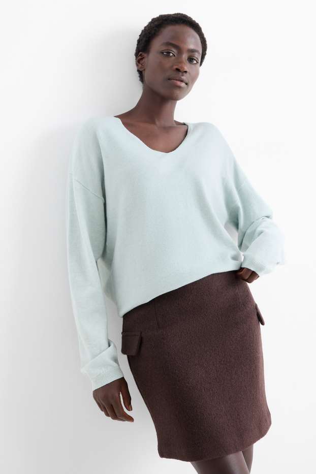 Damen - Pullover mit V-Ausschnitt - helltürkis