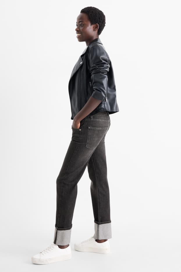 Femei - Crop straight jeans - talie medie - LYCRA® - denim-gri