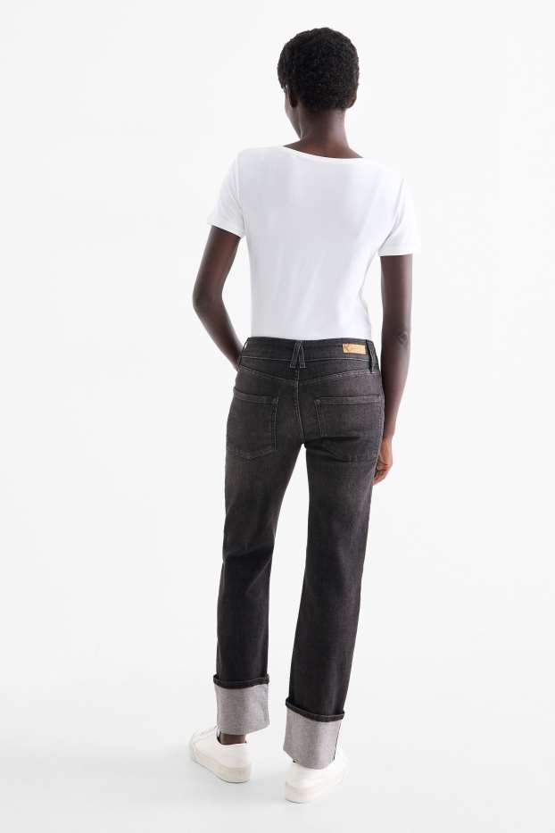 Femei - Crop straight jeans - talie medie - LYCRA® - denim-gri