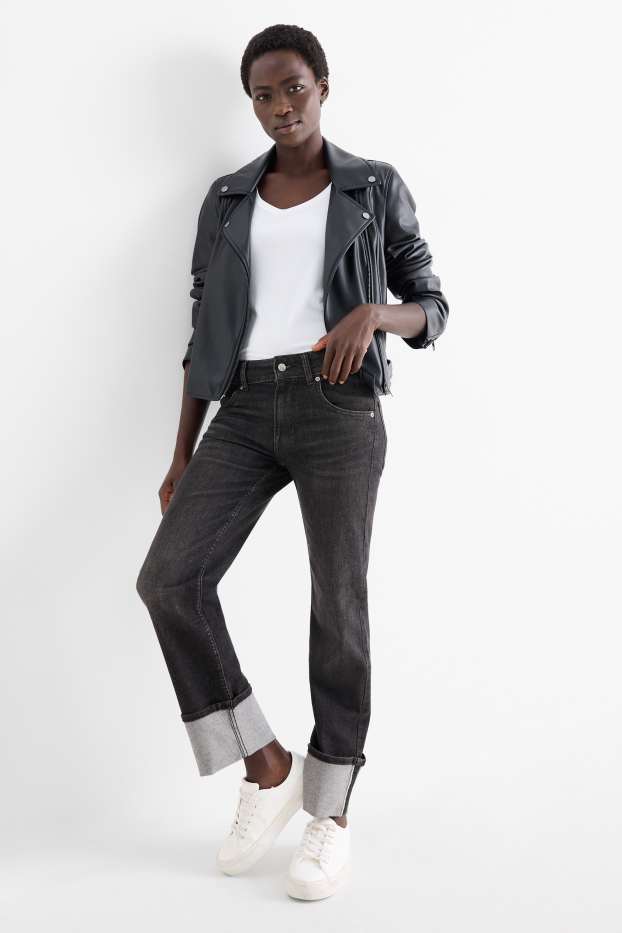 Femei - Crop straight jeans - talie medie - LYCRA® - denim-gri