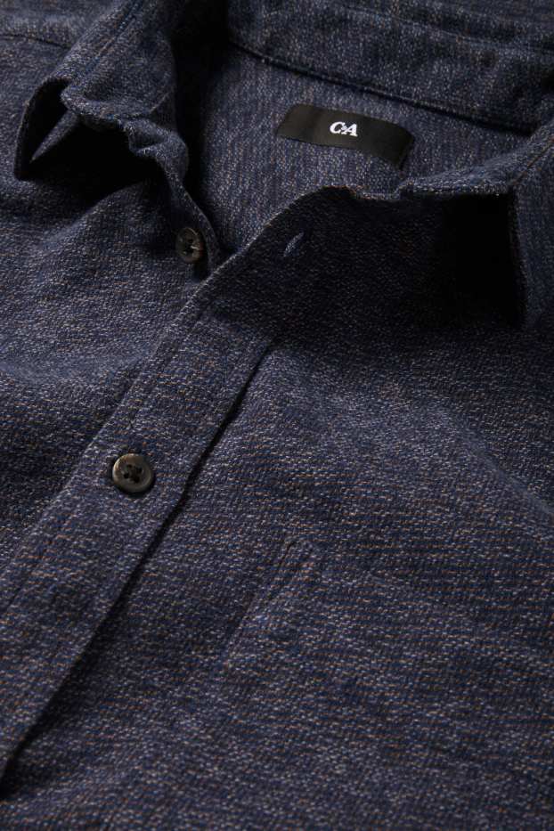Bărbați - Cămașă din flanel - regular fit - guler Kent - albastru închis