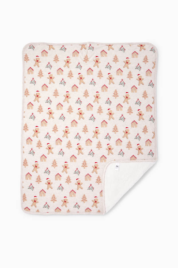 Unisex - Turtă dulce - pătură bebeluși cu motive de Crăciun - 100 x 85 cm - alb-crem