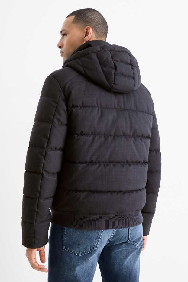 Men - Quilted jacket with hood - water-repellent - dark blue