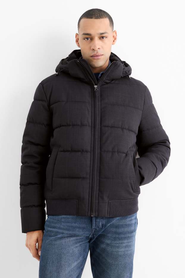 Men - Quilted jacket with hood - water-repellent - dark blue