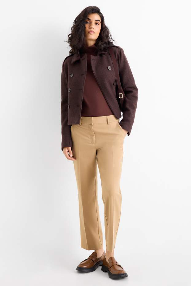 Damen - Stoffhose - Mid Waist - Straight Fit - beige