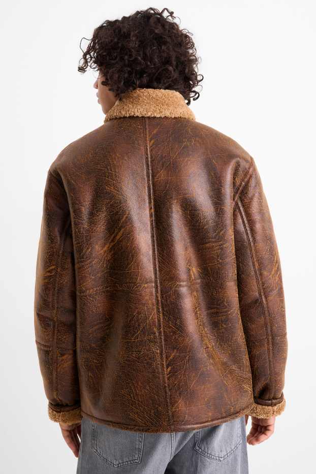 Bărbați - Geacă din piele shearling sintetică - imitație de piele - maro