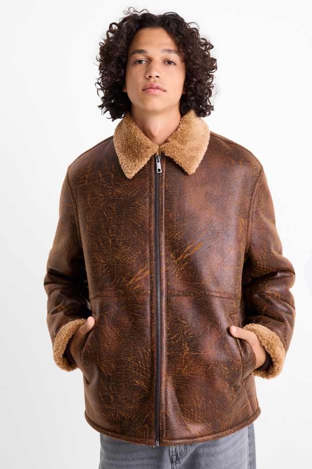 Bărbați - Geacă din piele shearling sintetică - imitație de piele - maro