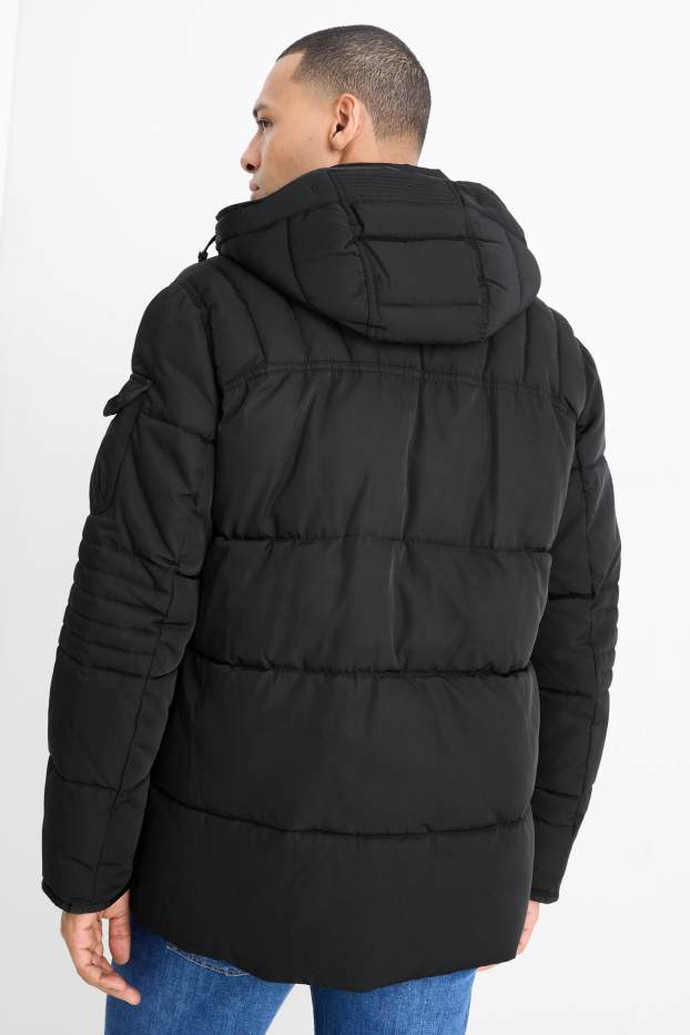 Bărbați - Parka matlasată cu glugă - negru