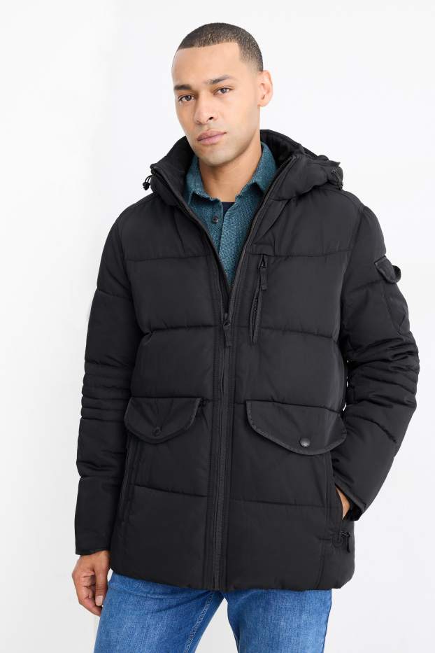 Bărbați - Parka matlasată cu glugă - negru