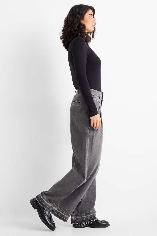 Femei - Wide leg jeans - talie medie - denim-gri