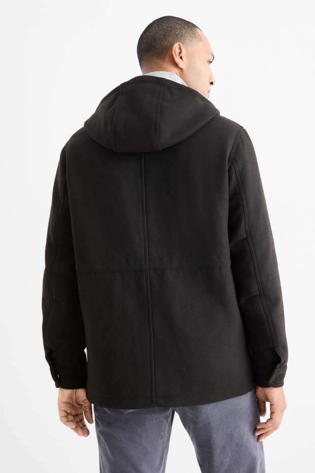 Bărbați - Parka cu glugă - căptușită - negru