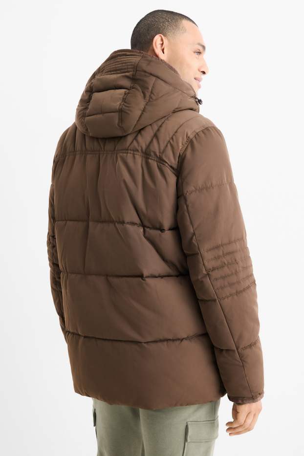 Bărbați - Parka matlasată cu glugă - maro închis