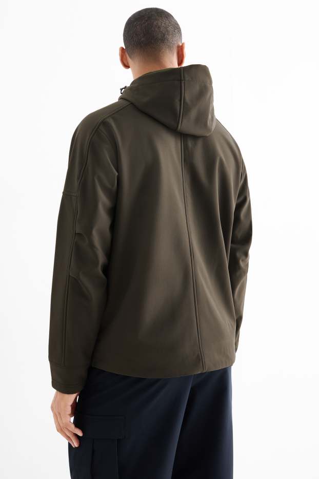 Bărbați - Geacă softshell cu glugă - rezistentă la apă - verde închis