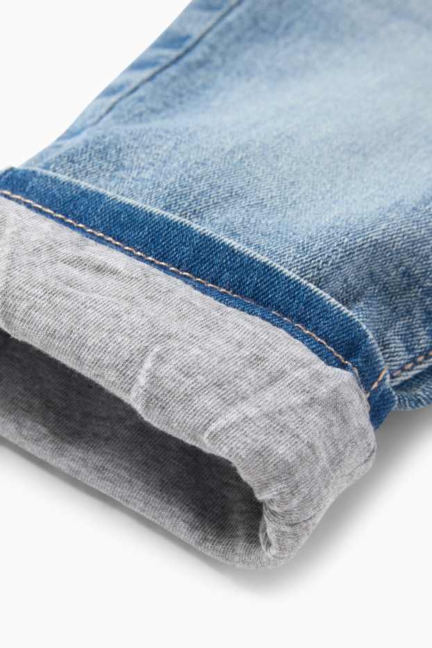 Bebeluși - fete - Floricele - jeans bebeluși - jeans termoizolanți - denim-albastru deschis