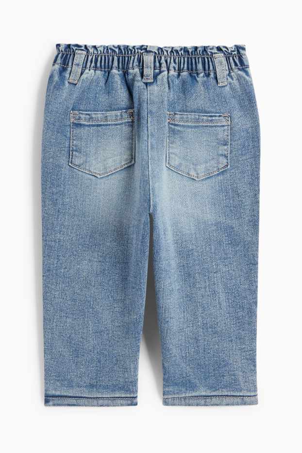 Bebeluși - fete - Floricele - jeans bebeluși - jeans termoizolanți - denim-albastru deschis