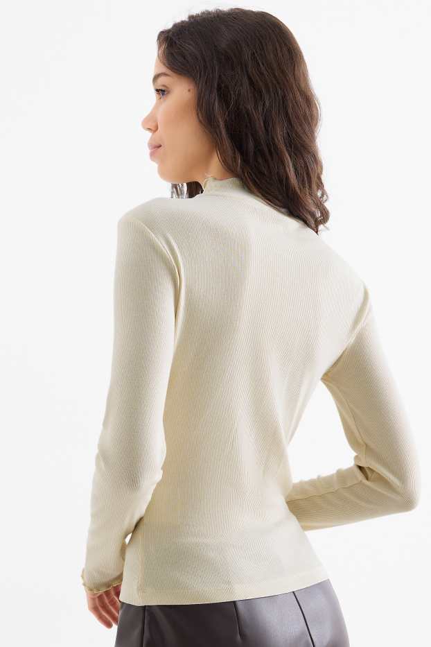 Dames - Longsleeve - slim fit - ribstof - crèmekleurig