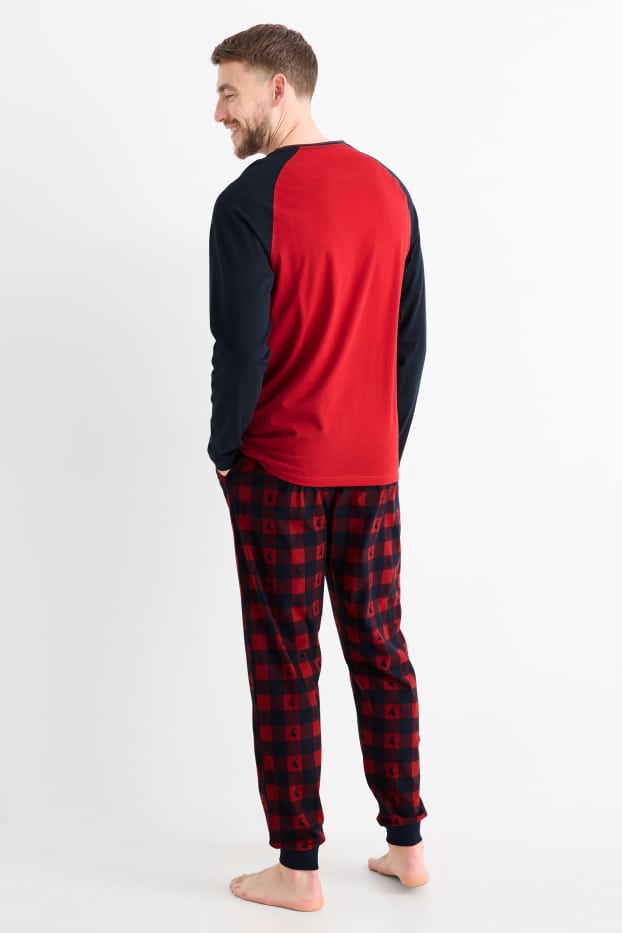 Bărbați - Pijama cu motive de Crăciun, cu pantaloni din flanel - cerb - vișiniu