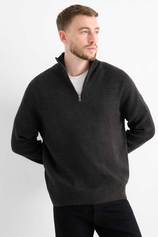 Uomo - Maglione - a coste - nero