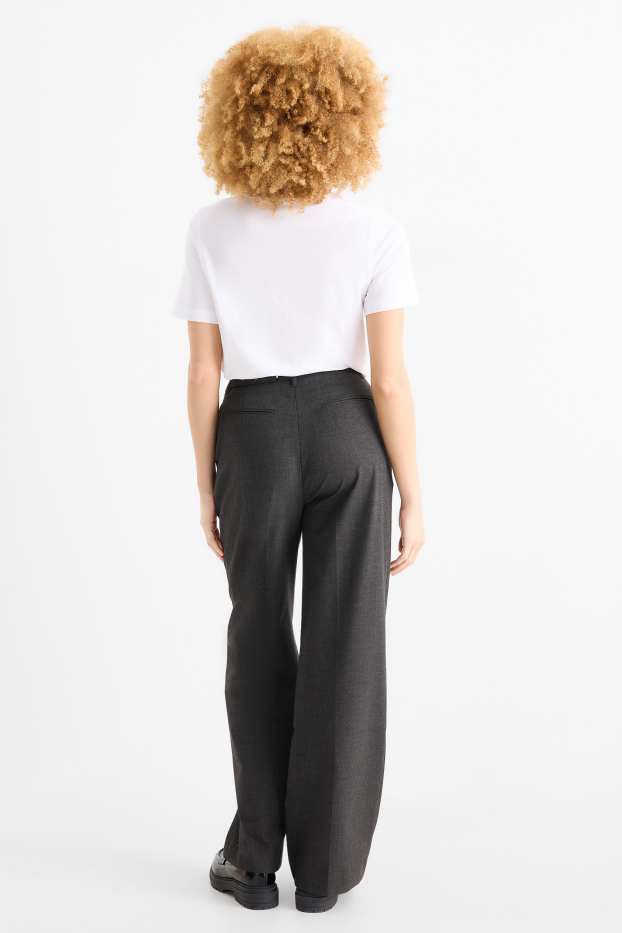 Dámské - Plátěné kalhoty s páskem - high waist - wide leg - tmavošedá