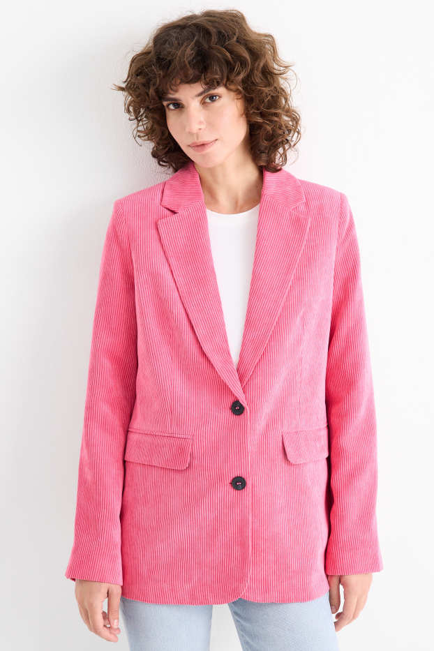 Femei - Blazer lung din catifea reiată - regular fit - roz