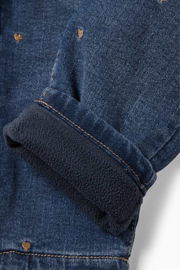 Bebeluși - fete - inimioare - jeans bebeluși - jeans termoizolanți - denim-albastru