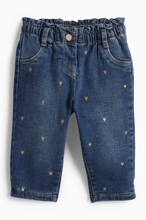 Bebeluși - fete - inimioare - jeans bebeluși - jeans termoizolanți - denim-albastru