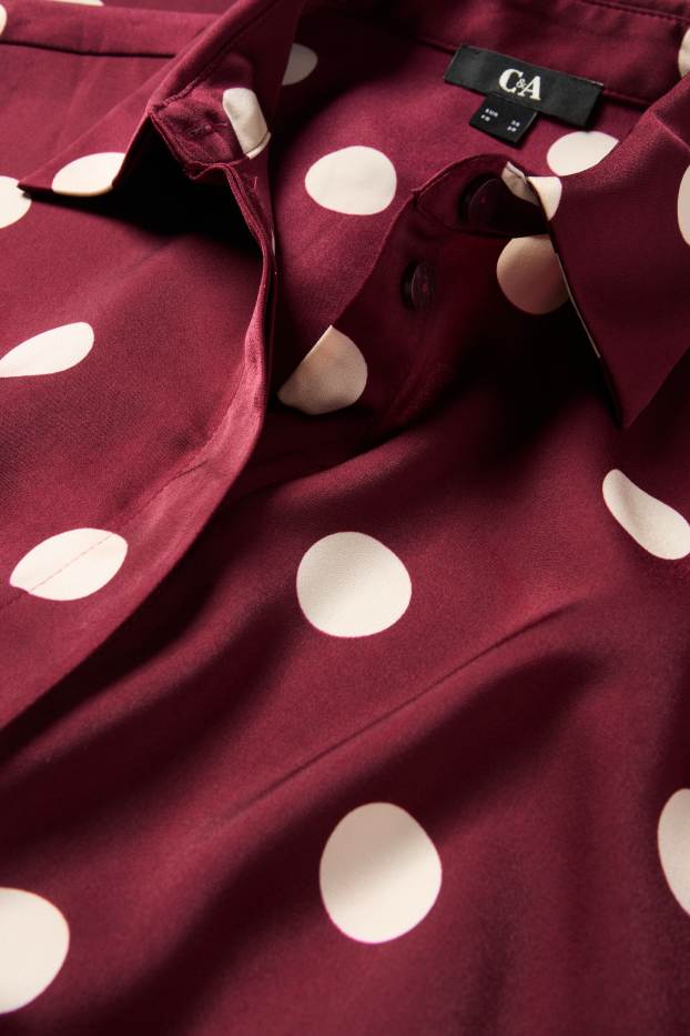 Femei - Bluză din satin - cu buline - bordo