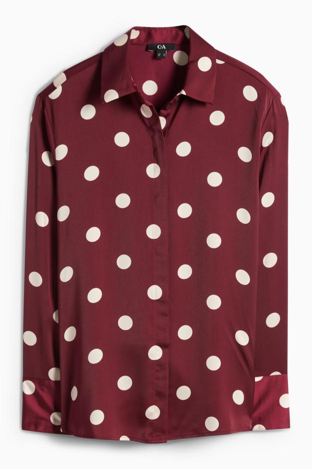 Femei - Bluză din satin - cu buline - bordo