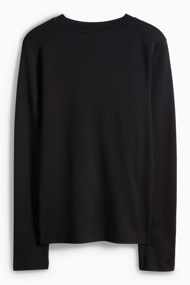 Femei - Tricou cu mânecă lungă cu ștrasuri - regular fit - aspect lucios - negru