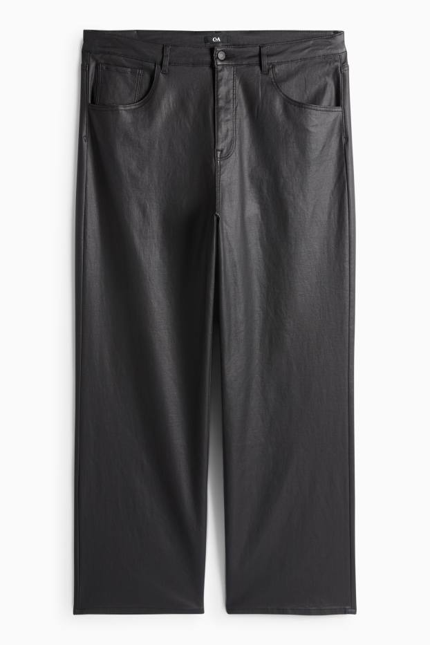 Women - Cloth trousers - high waist - wide leg - black