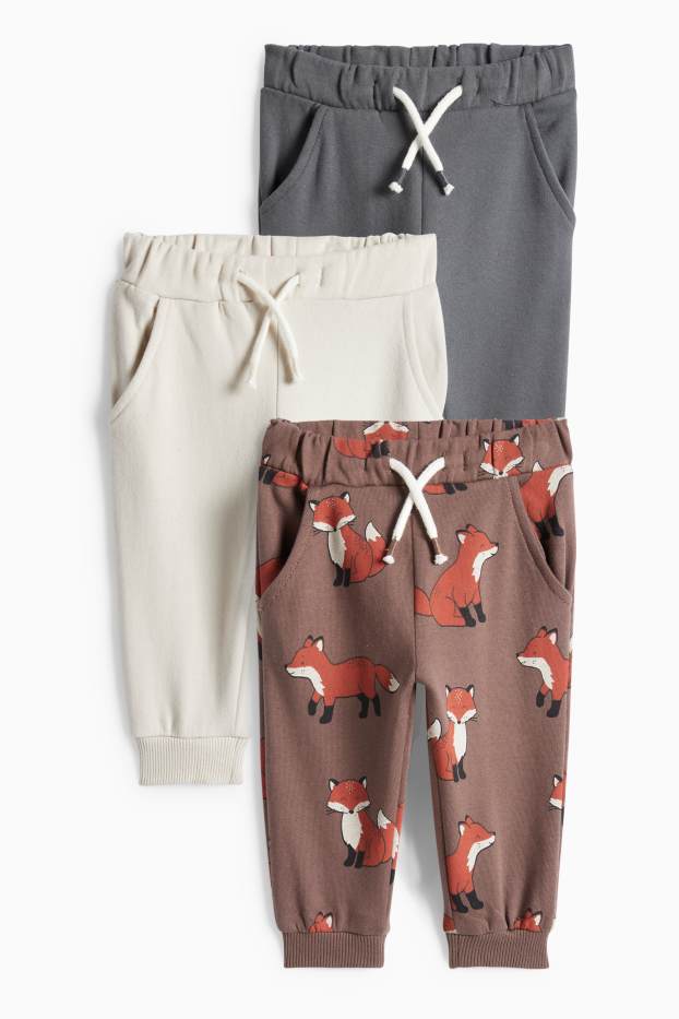 Bebeluși - băieți - Multipack 3 perechi - vulpe - pantaloni de trening bebeluși - gri închis