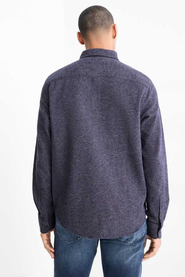 Bărbați - Cămașă din flanel - regular fit - guler Kent - albastru închis