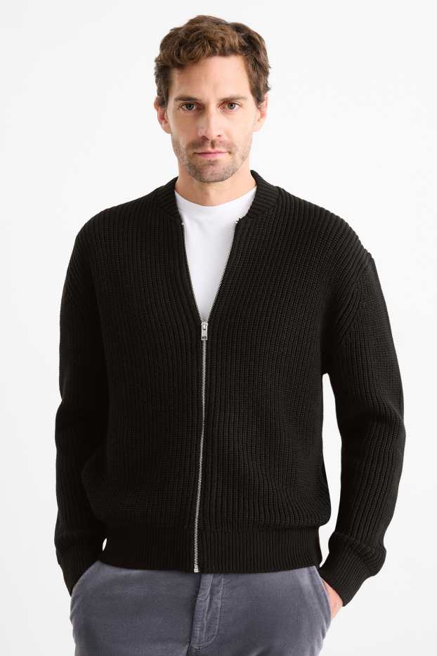 Bărbați - Cardigan tricotat - reiat - negru