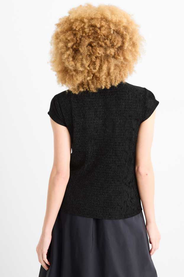 Dámské - Sametové tričko - regular fit - strukturované - černá