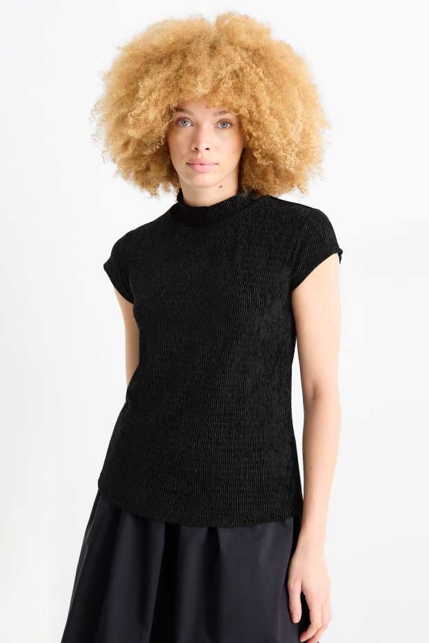 Dámské - Sametové tričko - regular fit - strukturované - černá