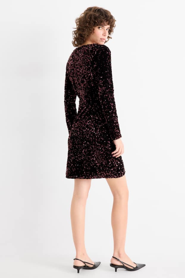 Femei - Rochie bodycon cu paiete - bordo