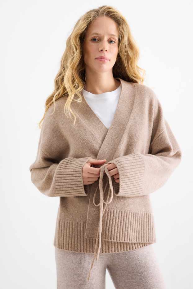Femmes - Gilet en maille avec teneur en cachemire - laine mélangée - marron clair