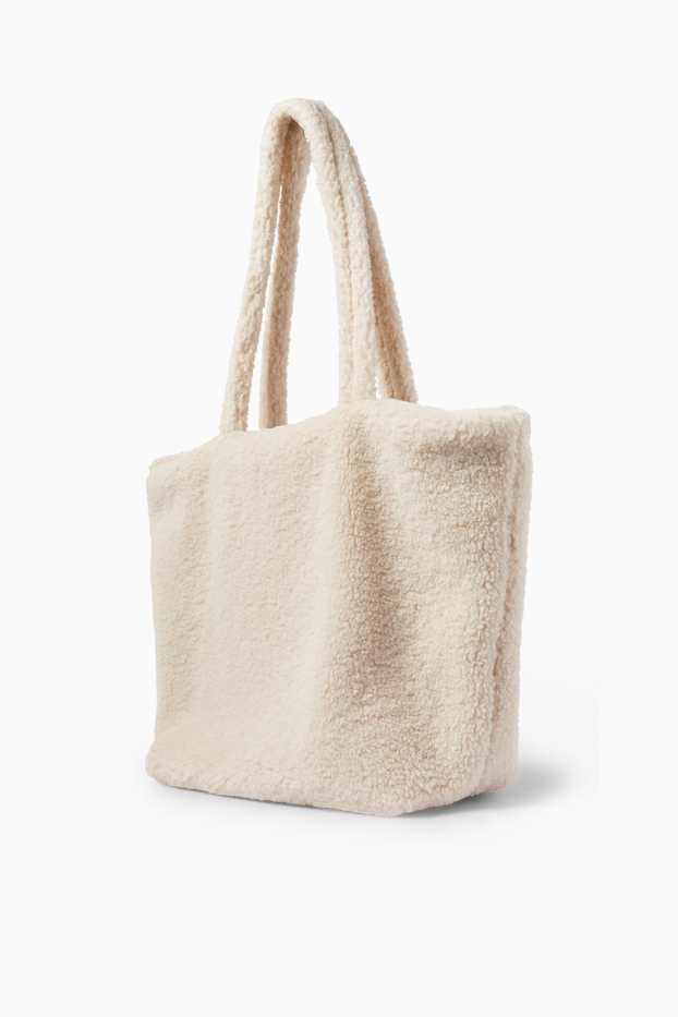 Femei - Geantă shopper mare, din pluș - bej